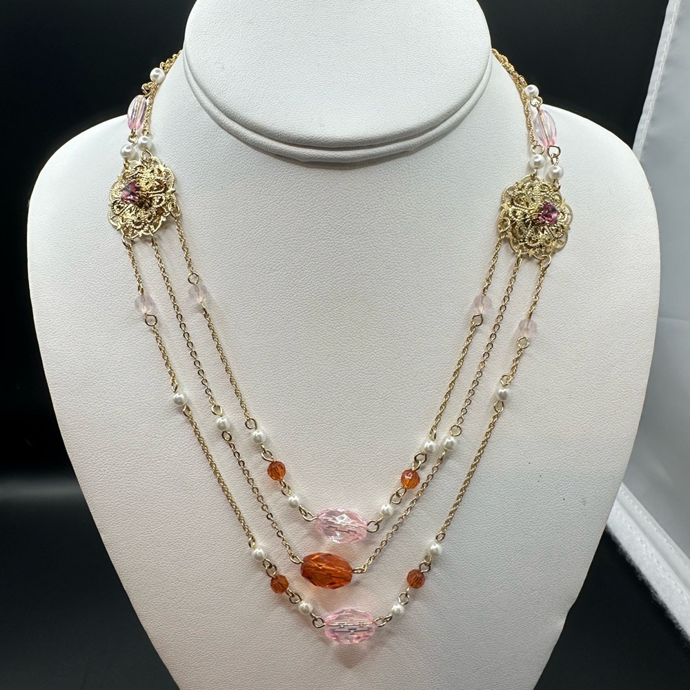 Avon Gold Plated Collar Necklace with Pink Rhinestones